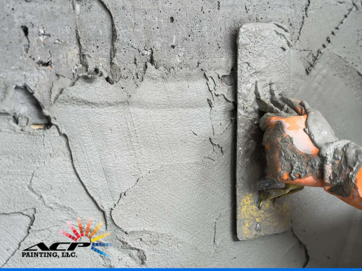 Stucco application process with a trowel, performed by ACP Painting, LLC