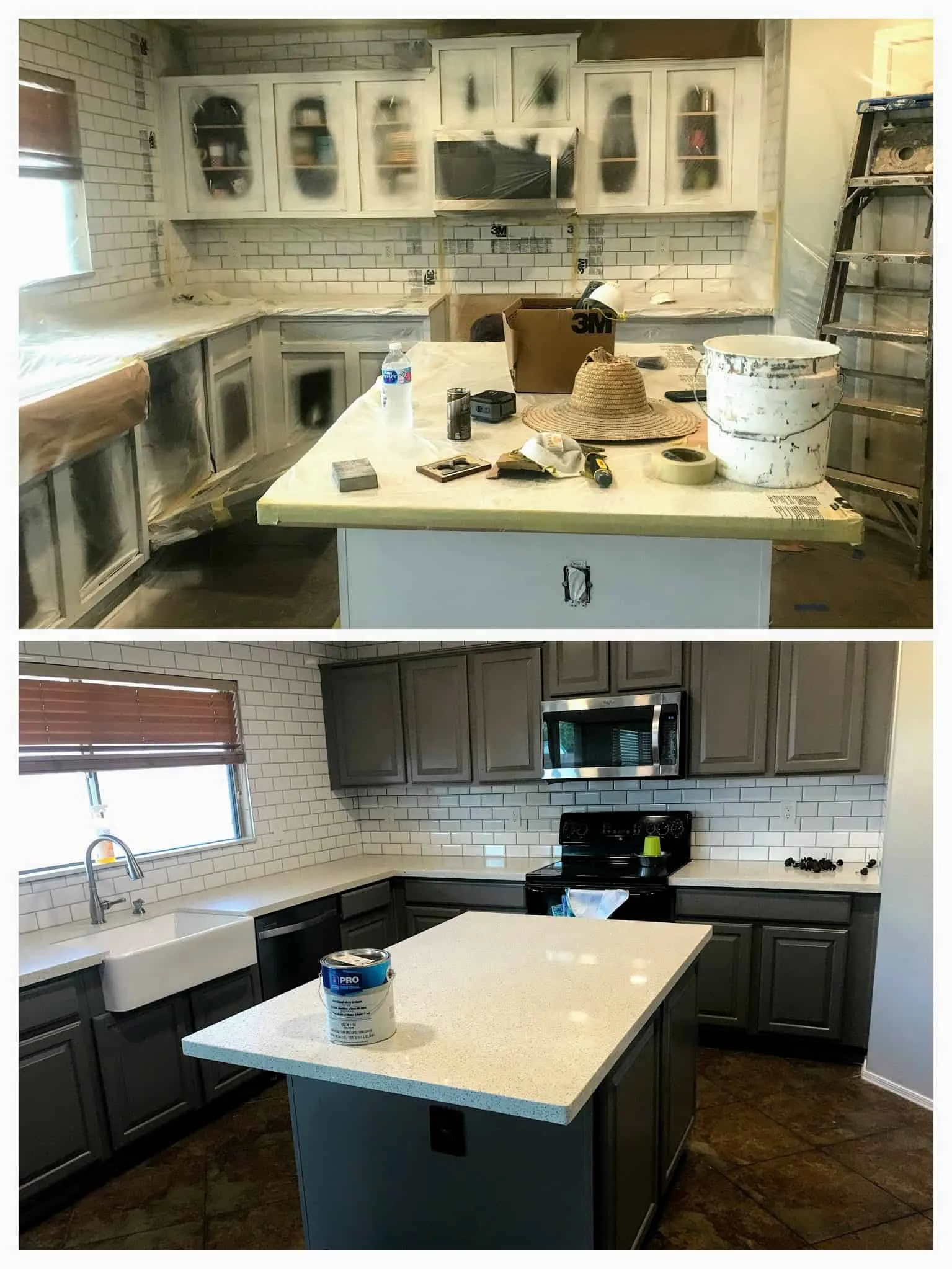 before and after gray kitchen cabinets