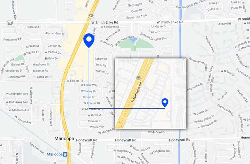 Map of ACP Painting commercial painting service area in Gilbert, AZ