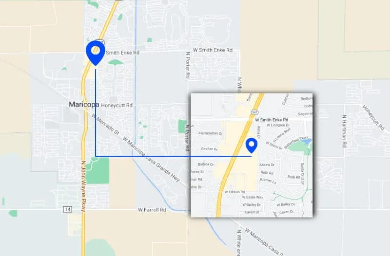 Map of ACP Painting service area in Gilbert, AZ